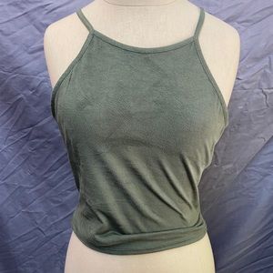 Green Suede Ribbed Open Back Tank Top
